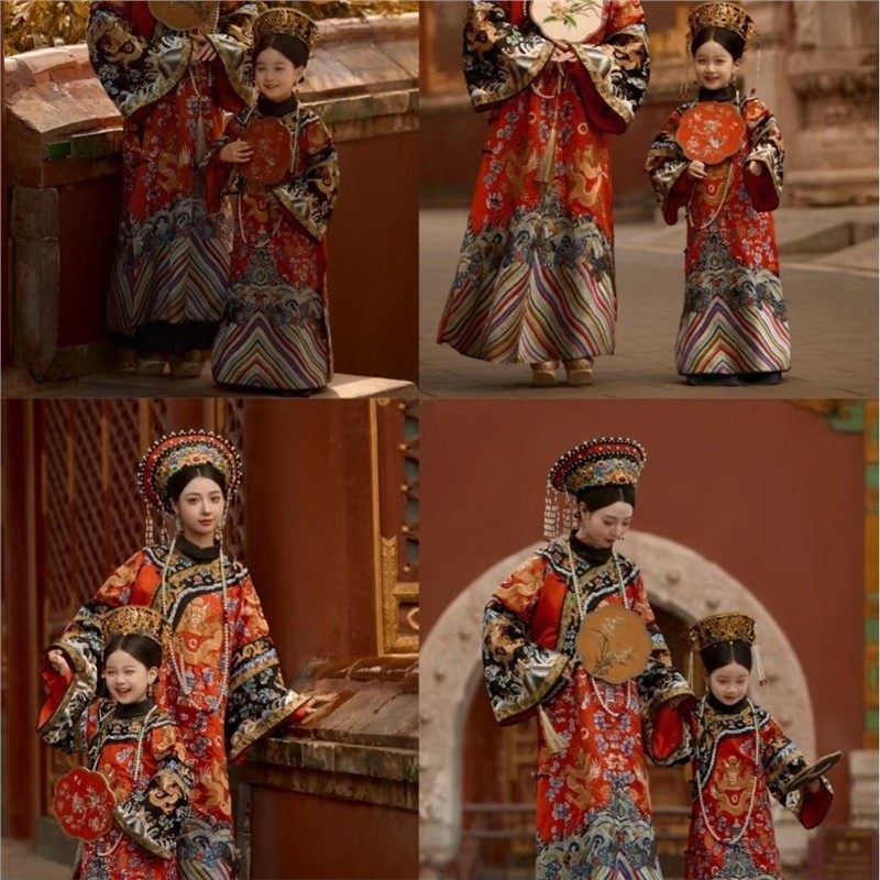 清朝亲子旅拍服故宫皇后宫廷民族吉服贵妃古装连衣国风旗服连衣裙