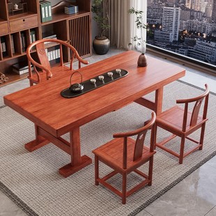 茶桌椅组合实木大板泡茶台办公室家用阳台茶几茶具套装 新中式 一体