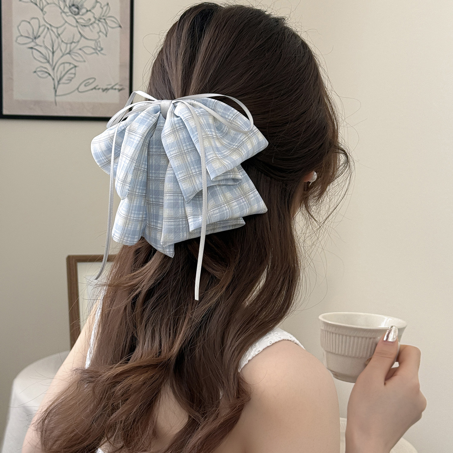 2025新款格子后脑勺夹子头饰高级