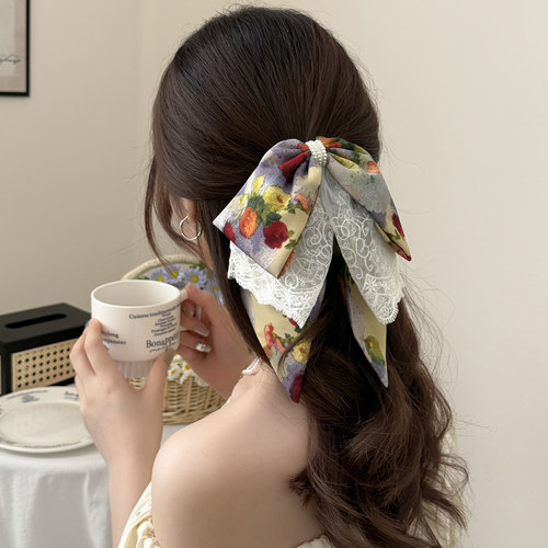 复古油画蝴蝶结马尾夹