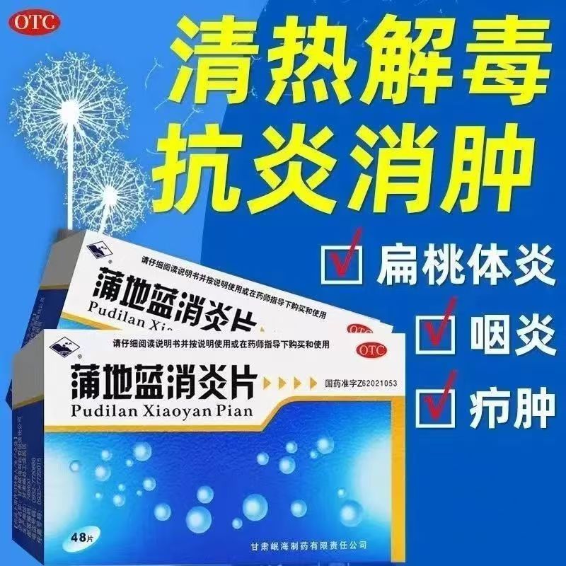 咽炎扁桃腺炎疖肿消炎消肿 嗓子疼皮肤疖肿 岷州蒲地蓝消炎片48片
