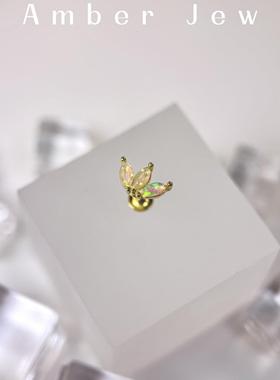 【Amber Jew】皇冠耳蜗钉耳骨钉镀18k金纯银澳宝欧泊轻奢氛围感