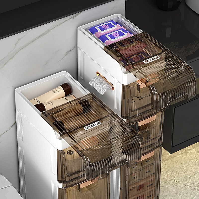 卫生间夹缝收纳柜抽屉式家用马桶窄缝塑料储物柜浴室缝隙置物架子