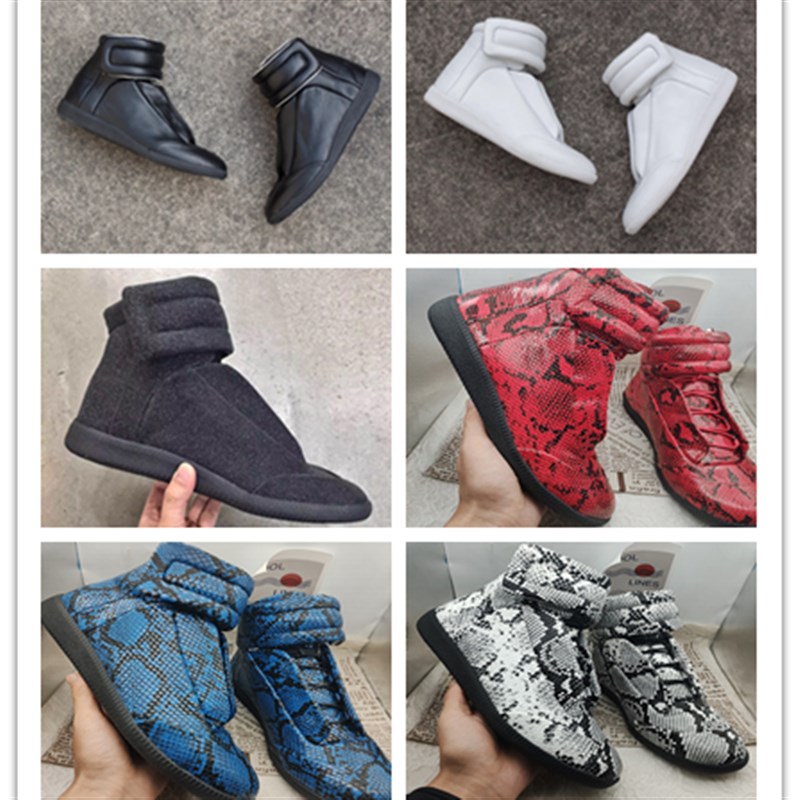 法国GAT德训马丁靴子花蛇纹牛皮高帮靴MMM运动DIY休闲男鞋魔术贴