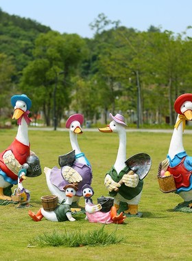 农场花园卡通劳动鸭子雕塑幼儿园草坪餐厅饭店创意装饰玻璃钢摆件