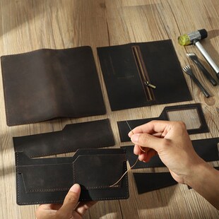 复古钱包 手工钱包男式 头层牛皮 日韩青年钱夹真皮 DIY材料包 长款