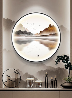 轻奢玄关带灯装饰画走廊会客厅办公室背景墙LED挂画 圆形发光壁画