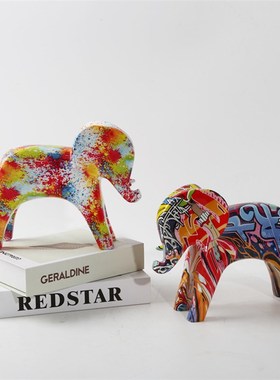 树脂工艺品彩色动物大象装饰品桌面摆件抽象创意装饰家居摆件品