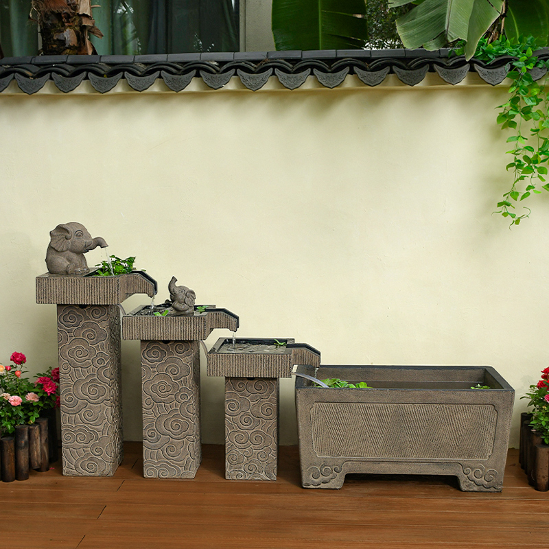 大象流水摆件循环水庭院造景布置户外成品养鱼池景观院子落地鱼缸