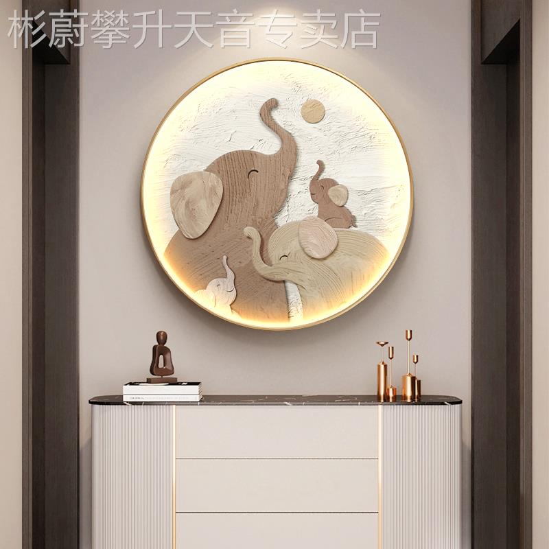 网红大客象圆形餐厅装饰画厅过道壁E灯现代简约门入户进玄关画挂图片