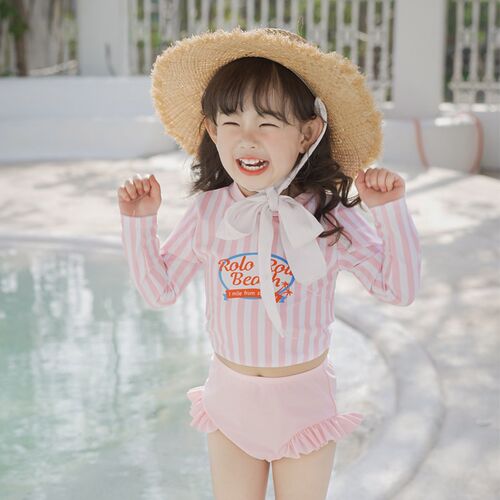 女童泳衣可爱儿童海边沙滩防晒游泳衣速干女宝宝女孩长袖分体泳装