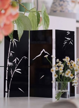 桌面压克力屏风新中式竹叶摄影道具展厅样板间装饰摆饰简约高级