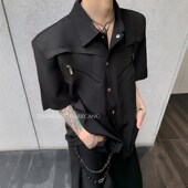轻奢小众设计感垫肩衬衫 男款 夏季 黑沧社 高级感重磅金属解构短袖