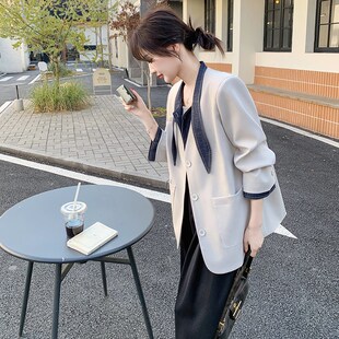 休闲牛仔拼接西装外套女春秋2025新款百搭洋气超火小西服韩系减龄