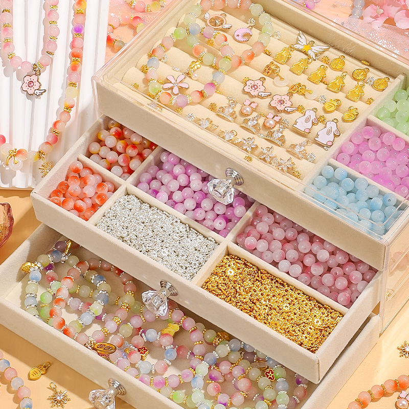 串珠手工diy材料儿童玩具女孩自制手錬穿珠子女童的琉璃手串配件