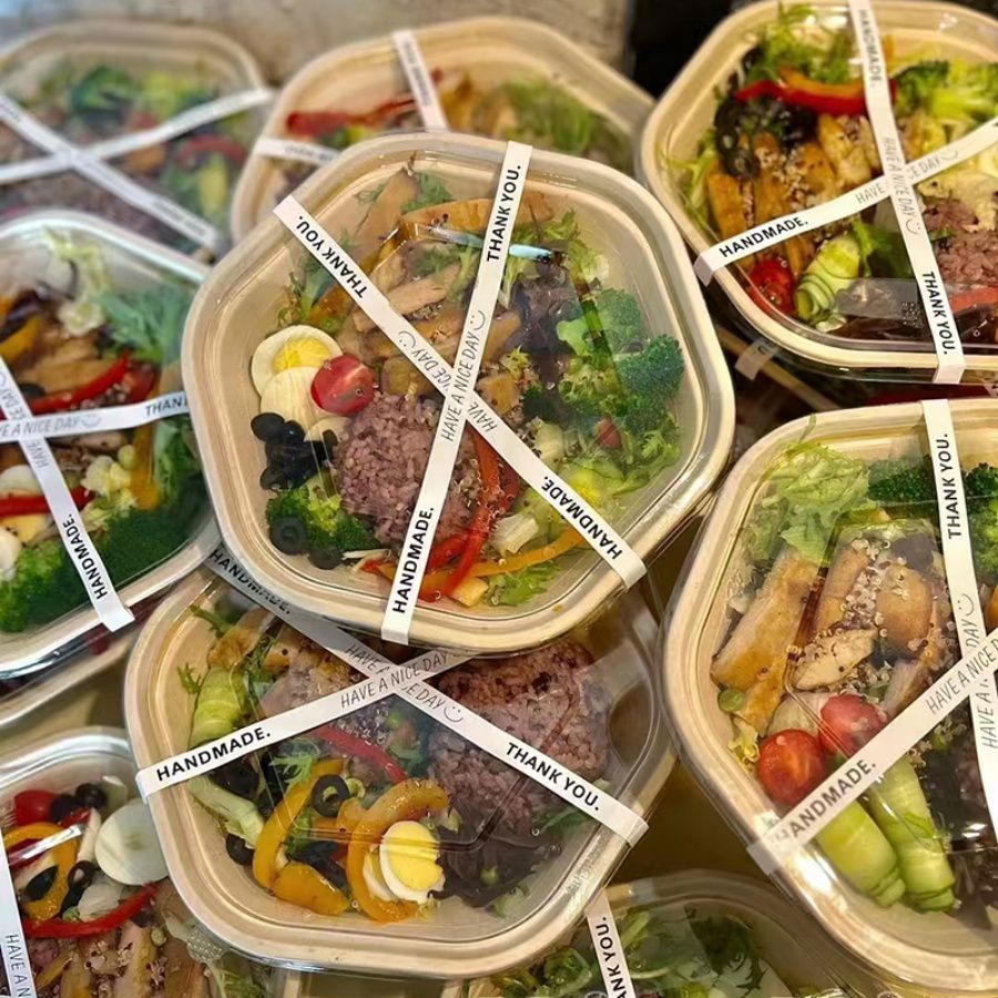 六角碗一次性饭盒环保纸浆餐盒六边形打包盒带盖便当沙拉轻食
