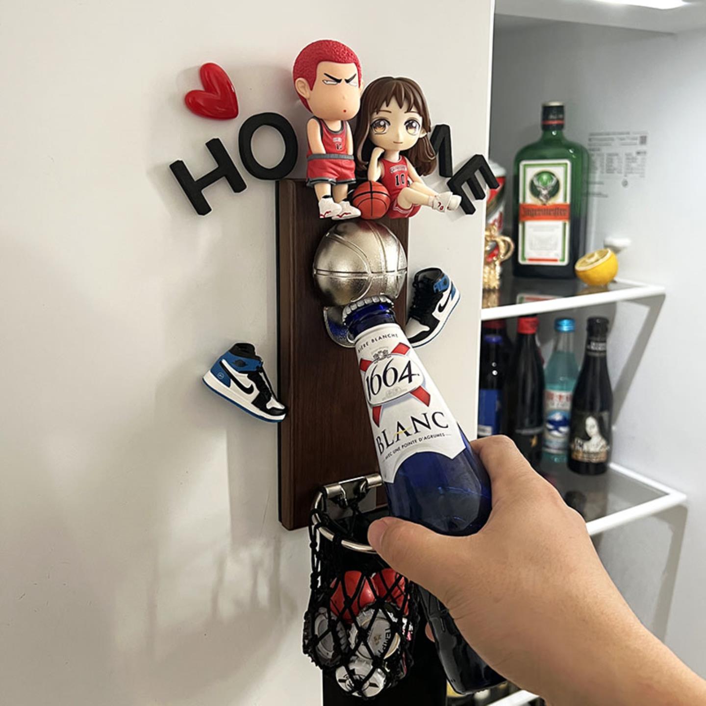 网红篮球壁挂式啤酒起子软磁铁冰箱贴开瓶器精酿篮筐接瓶盖瓶