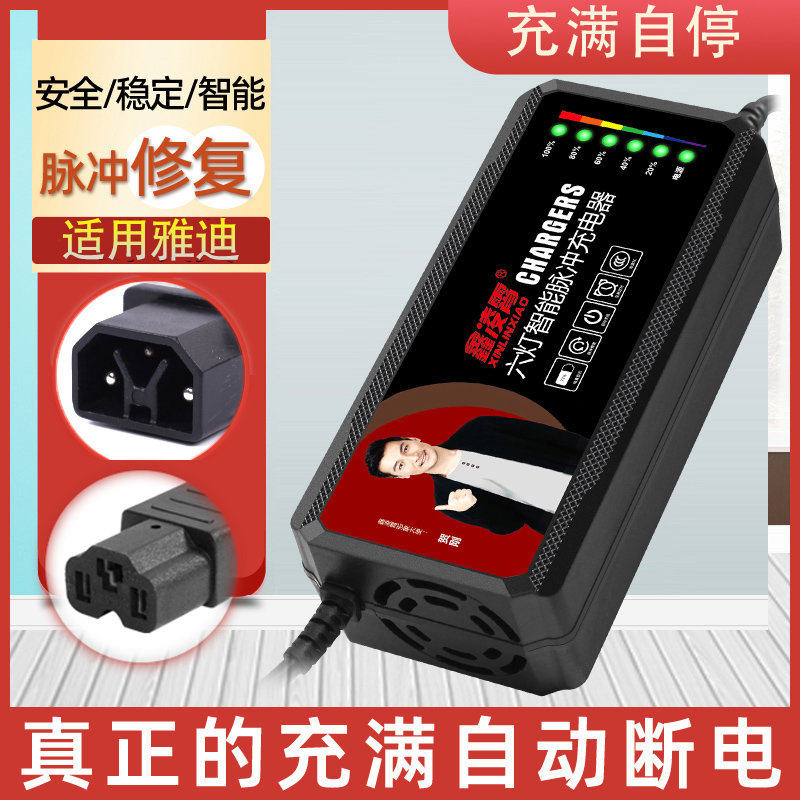 适用雅迪圆针电动车充电器48V20AH60V72V20AH字头石墨烯通用