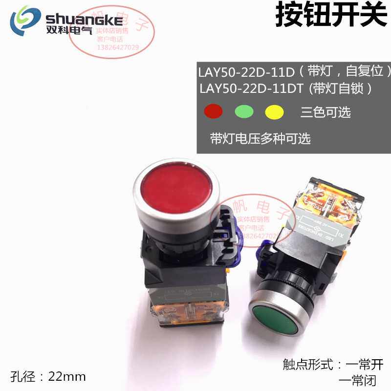 江苏双科  自复位 LAY50-22D-11D LED 点动带灯 自锁按钮开关22