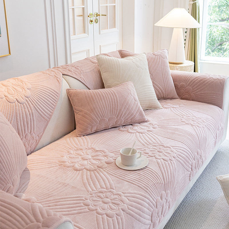 奶油风沙发垫秋冬款毛绒防滑加厚坐垫子2025新款皮沙发套罩巾盖布