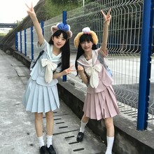 空栗鼠丸【桃芙梨】jk制服水手服收腰甜美学院风百褶裙双子套装女