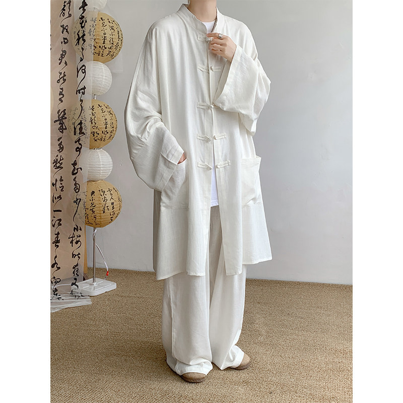 中国风套装男夏季亚麻民国汉服唐装长衫太极居士茶服马褂道袍外套