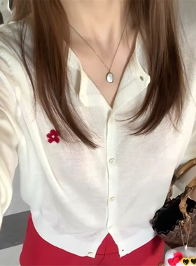 针织衫女短款白色外搭小开衫防晒外套薄款2025年夏季新款冰丝上衣