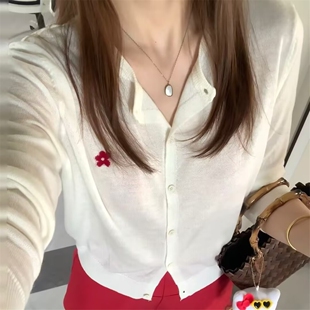 针织衫女短款白色外搭小开衫防晒外套薄款2025年夏季新款冰丝上衣