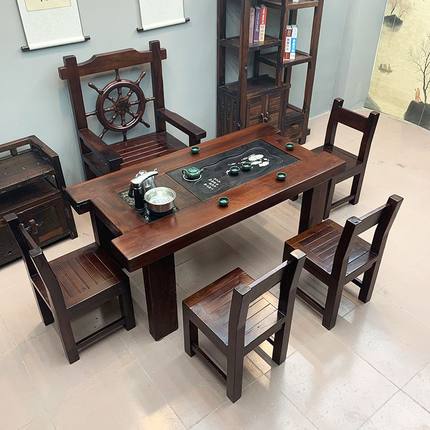 老船木茶桌椅组合阳台功夫小茶几办公室家用实木茶台中式客厅仿古
