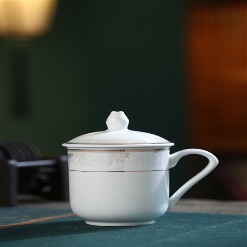 茶杯景德镇陶瓷带盖带把手水杯家用杯子宾馆直身会议室马克杯定制