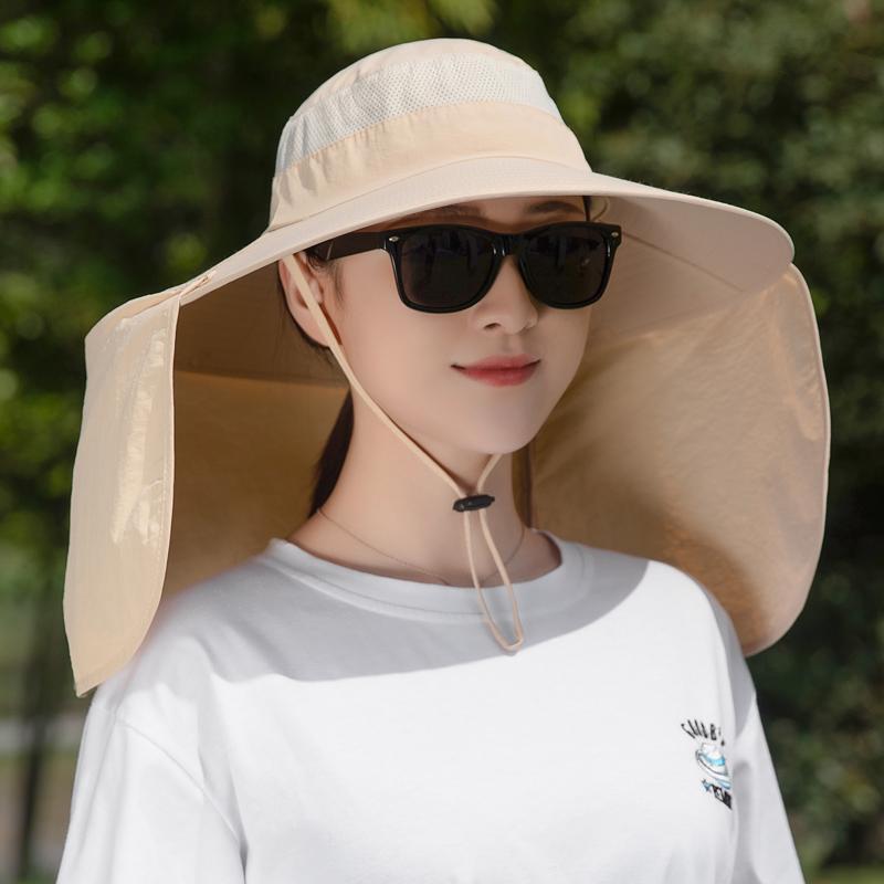 。新款女士夏季大帽檐防晒帽户外防紫外线护脖遮阳帽海边遮脸太阳