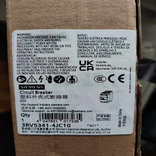 议~电动机断路器3RV53414JC10，63A.塑壳式断