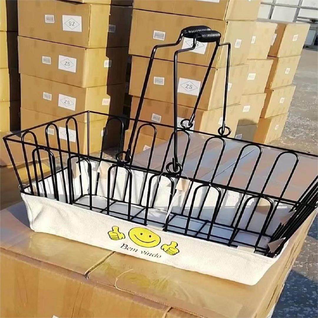 定制铁艺手提购物篮超市购物筐铁丝编织收纳面包篮水果花篮野餐篮