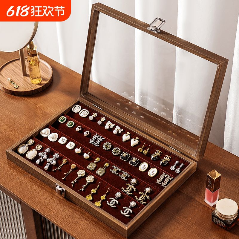 实木耳环收纳盒耳钉耳饰耳坠展示架高档精致大容量神器专用首