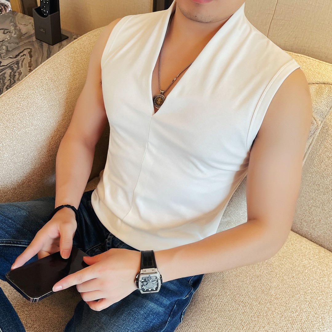 无袖V领坎肩背心男款爆款2025新款夏季型男风运动健身男士短袖t恤