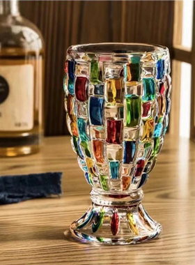 拍1发2欧式手绘彩色玻璃撞色彩绘果汁杯威士忌酒杯鱼尾杯SRT