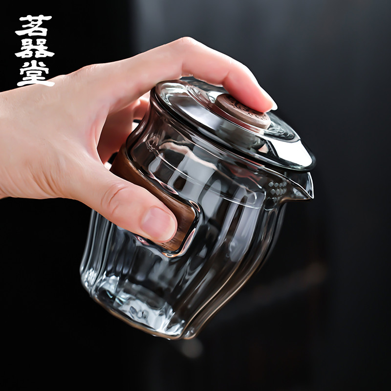 茗器堂绿茶泡茶碗玻璃盖碗单个不烫手高端泡茶杯防烫功夫茶具