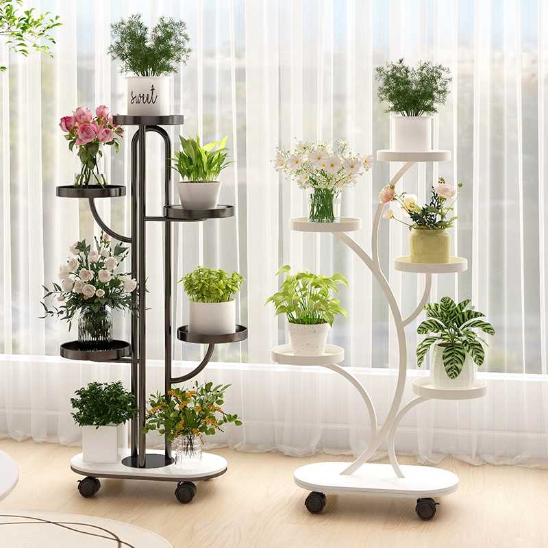 多肉花架阳台置物架家用铁艺客厅落地式花架子多层可移动花盆