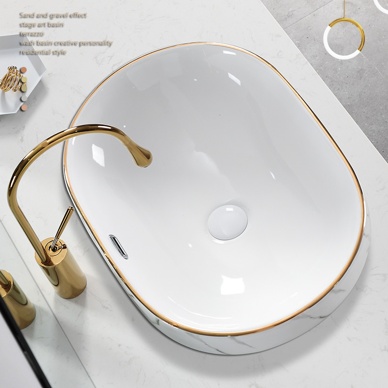 台下改台上洗脸盆陶瓷轻奢椭圆形半嵌入式台中盆卫生间单盆洗手盆