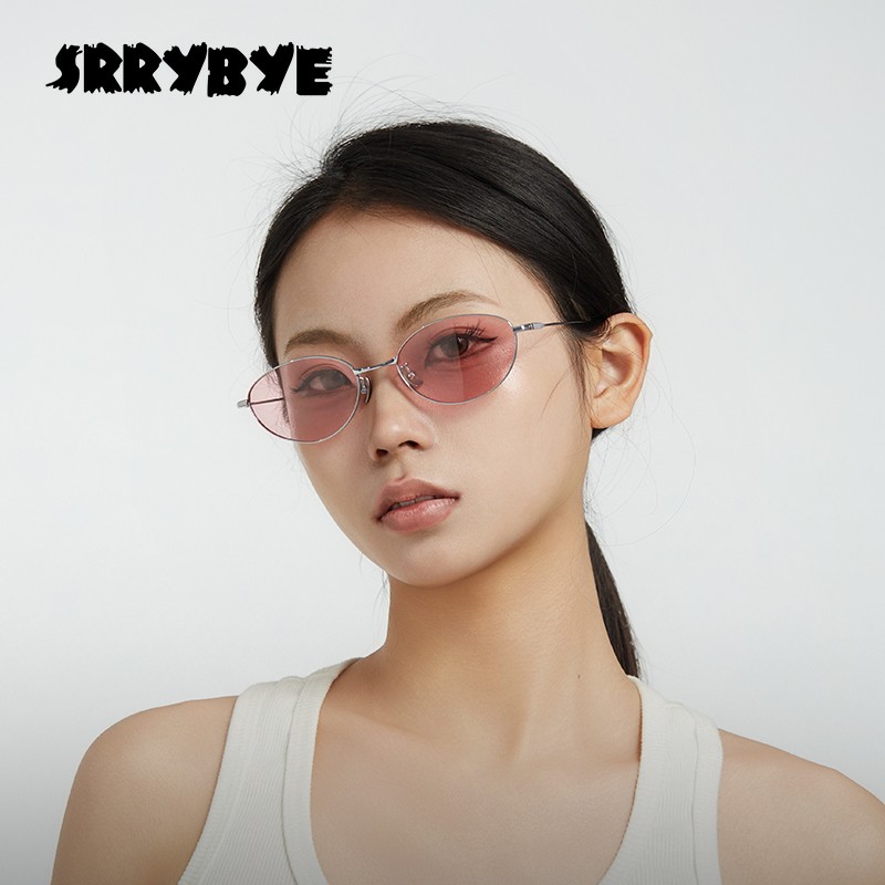 Srrybyeβ浅色墨镜Jennie同款无边框椭圆眼镜偏光太阳镜Fade