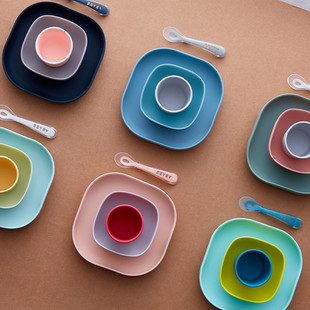 法国beaba婴儿辅食碗硅胶吸盘式碗勺4件套装宝宝餐盘水杯儿童餐具