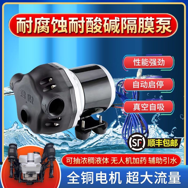 人机加药神器化工加药泵关枪自停机耐腐蚀酸碱自吸隔膜泵12V24V