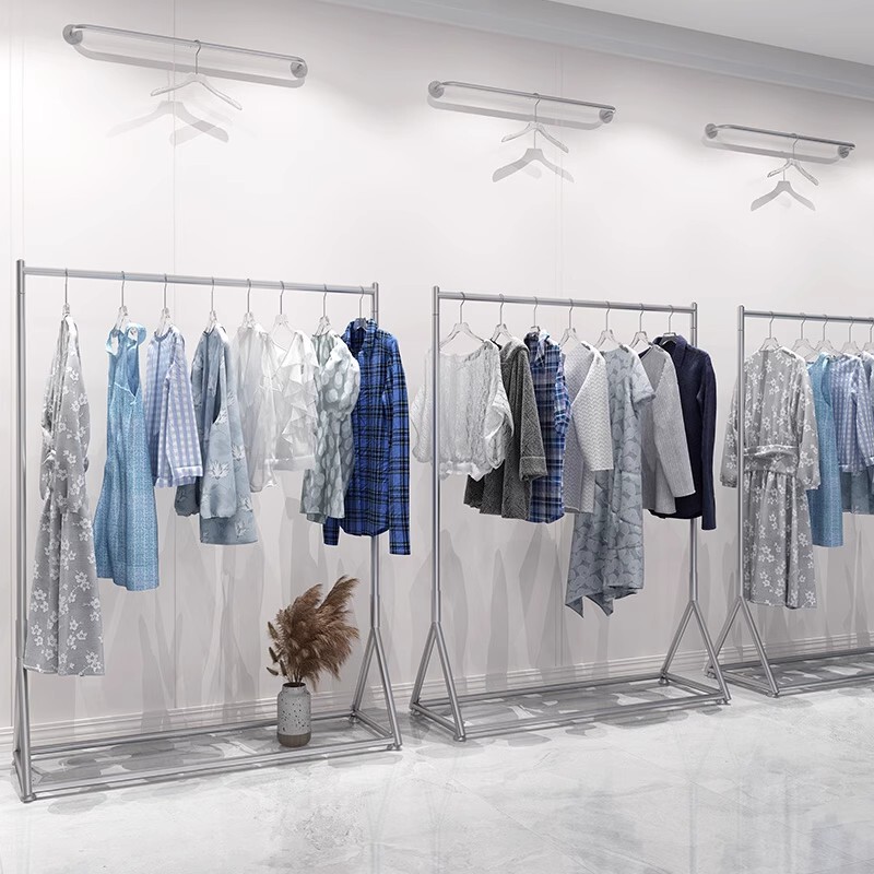服装店展示架衣架落地式组合衣架落地女装挂衣陈列侧挂架银色货架