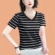 纯棉短袖 T恤女士2025夏季 时尚 大码 妈妈装 百搭宽松显瘦正肩v领上衣