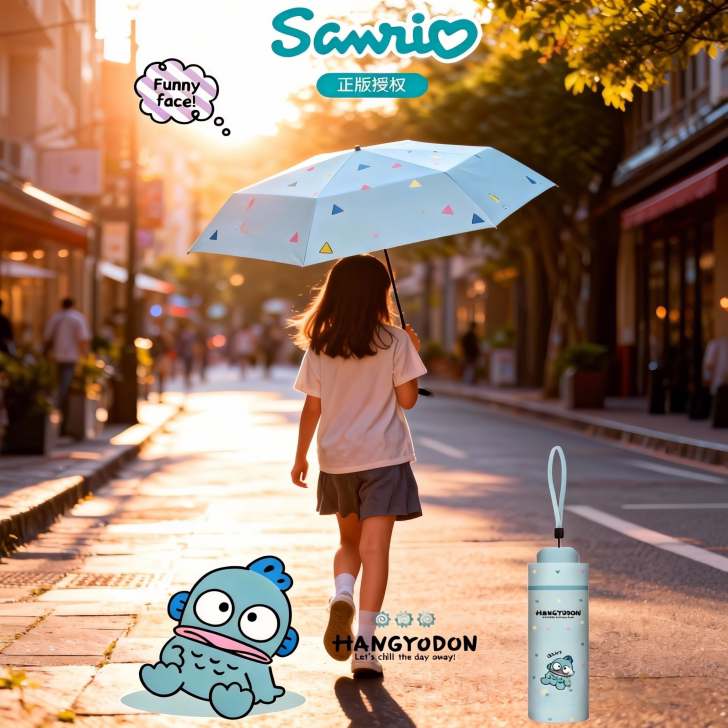 百川hellokitty丑鱼防晒雨伞可爱卡通遮阳太阳伞轻巧便携五折伞