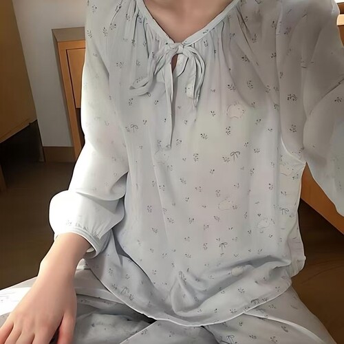 棉花泡泡原创海盐小兔纯棉睡衣女