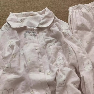 家居服女 棉花泡泡原创设计A类全棉双层纱卡通星星米菲兔睡衣套装