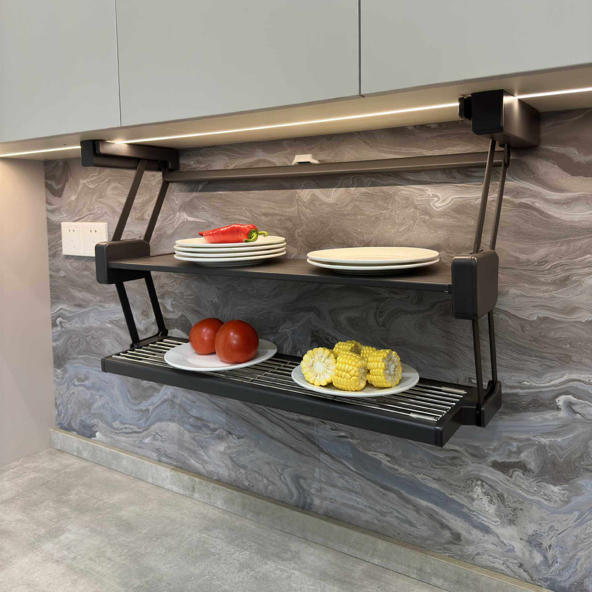 吊柜折叠置物架下拉式双层升降伸缩备菜调料碗碟储物收纳备餐架,鲜花速递/花卉仿真/绿植园艺,其它园艺用品,淘宝优惠券,粉丝福利购,淘宝优惠卷