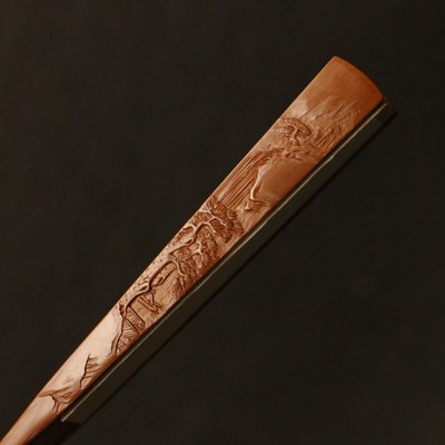 几十年玉竹老料王伟本工扇骨东阳名家向平浅浮雕山水竹扇子折扇竹