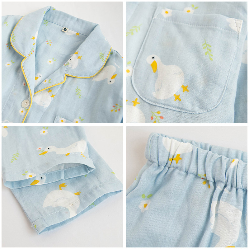 春夏卡通鸭全棉双层纱布男童儿童女童睡衣长袖纯棉薄中大童家居服,童装/婴儿装/亲子装,家居服套装,淘宝优惠券,粉丝福利购,淘宝优惠卷